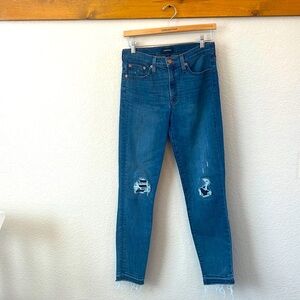 J Crew Denim Jean Pants 9 Inch High Rise Toothpick Distressed Blue size 27